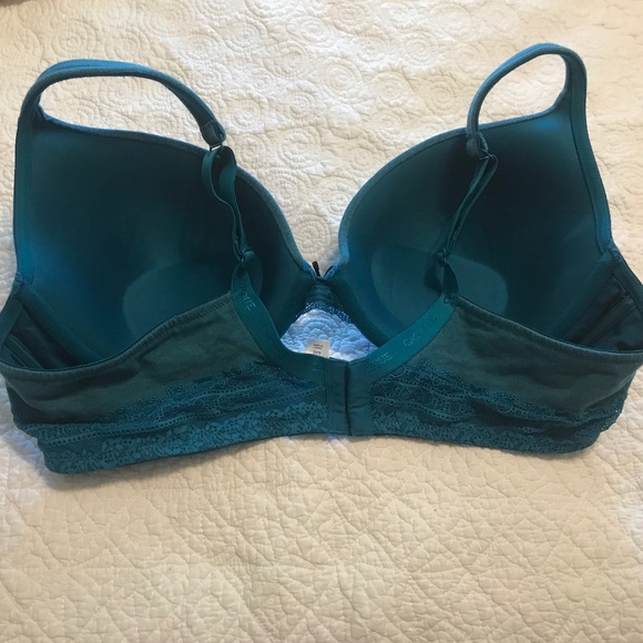 Cacique cotton boost plunge green/teal bra with lace (44B) - Picture 3 of 10
